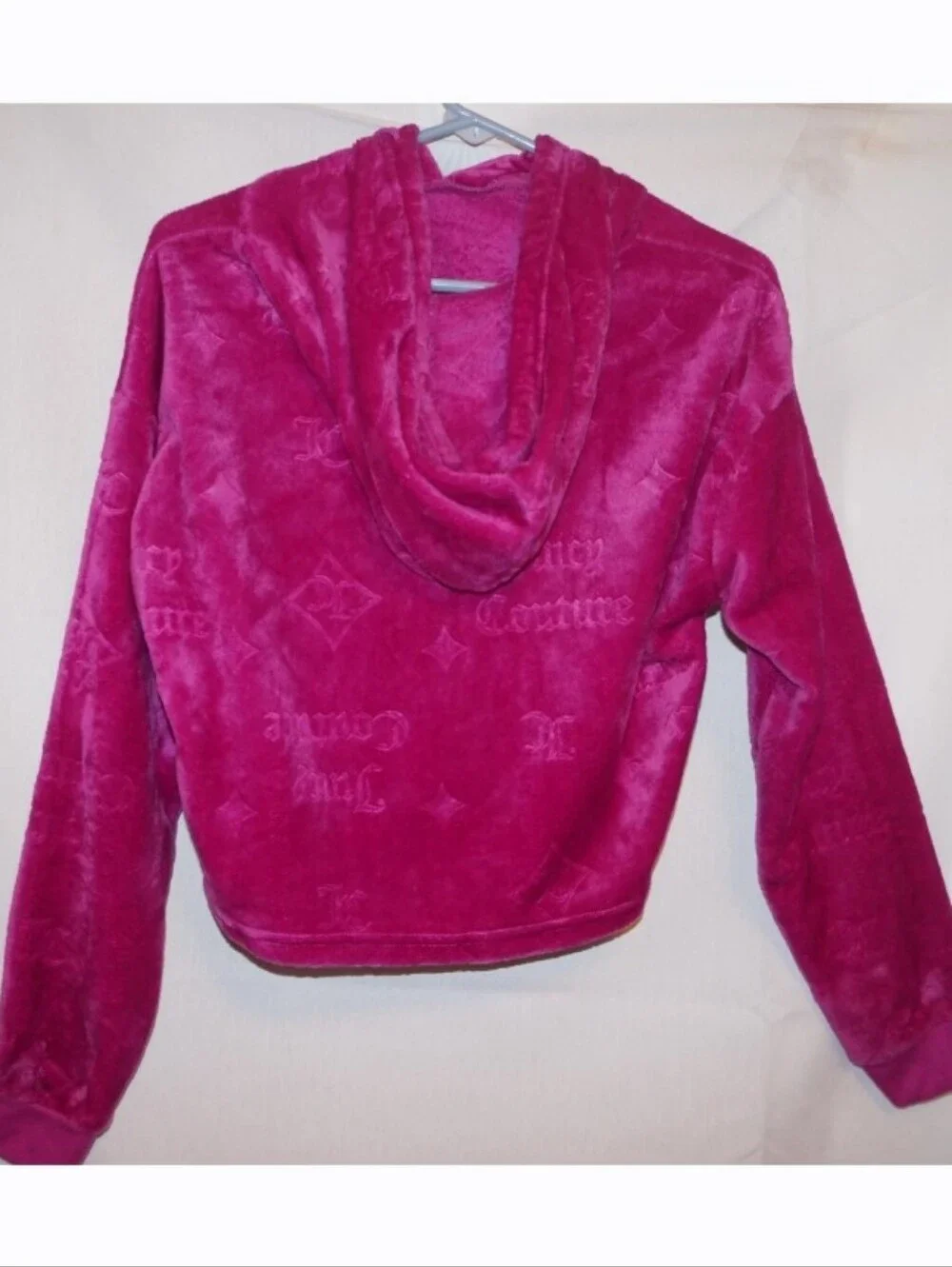 Y2K Juicy Couture Velour Cropped Hoodie Sequins Pink Jumper  Girls XL Sleepwear